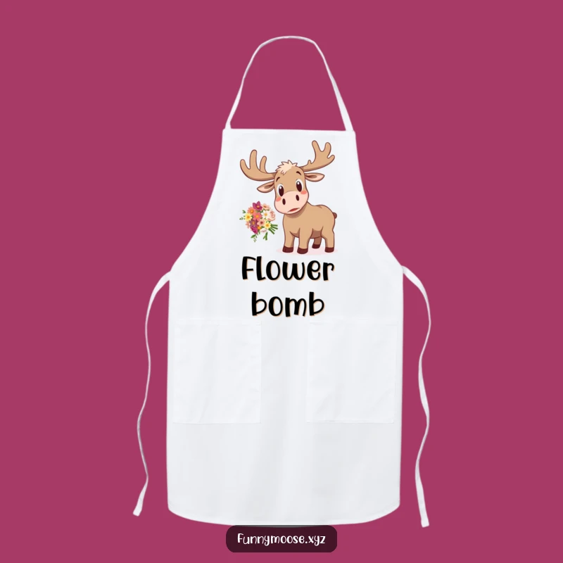 Funny Kitchen Moose Apron: Startled Surprise, Dropped Flowers Humor!