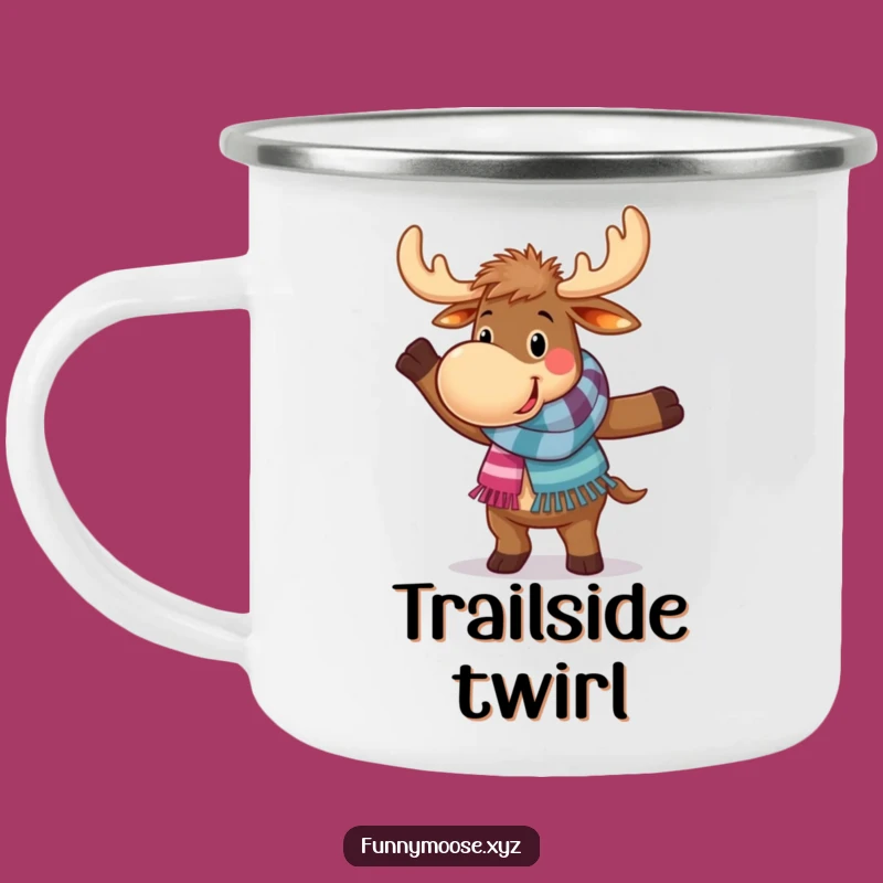 Funny Adventure Moose Mug: Clumsy Dancer in Scarf, Outdoor Humor!