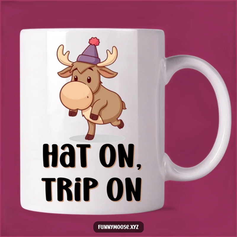 Funny Moose Mug: Silly Tripper in Hat, Hilarious Clumsy Animal Gift