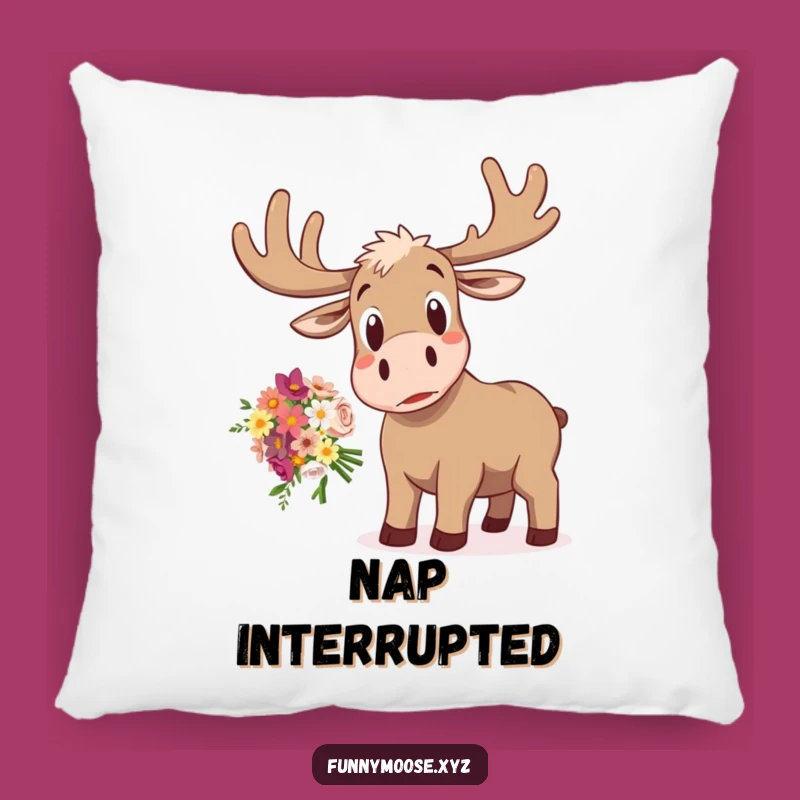 Funny Moose Pillow: Startled Surprise, Dropped Flowers, Comfy Humor!