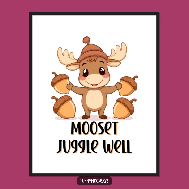 Funny Moose Digital Print: Juggling Acorns Wall Art Gift