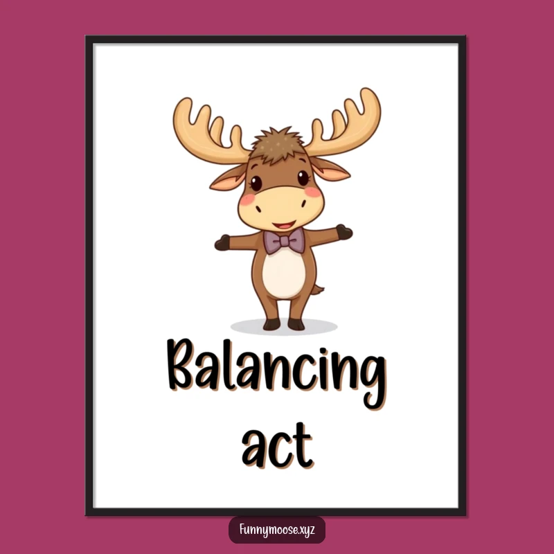 Funny Giggling Moose Bowtie Poster - Whimsical Antlered Moose Art, Ideal Funny Gift Decor!