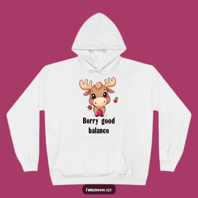 Funny Moose Hoodie: Playful Berry Balancer, Cozy Comfort and Focus