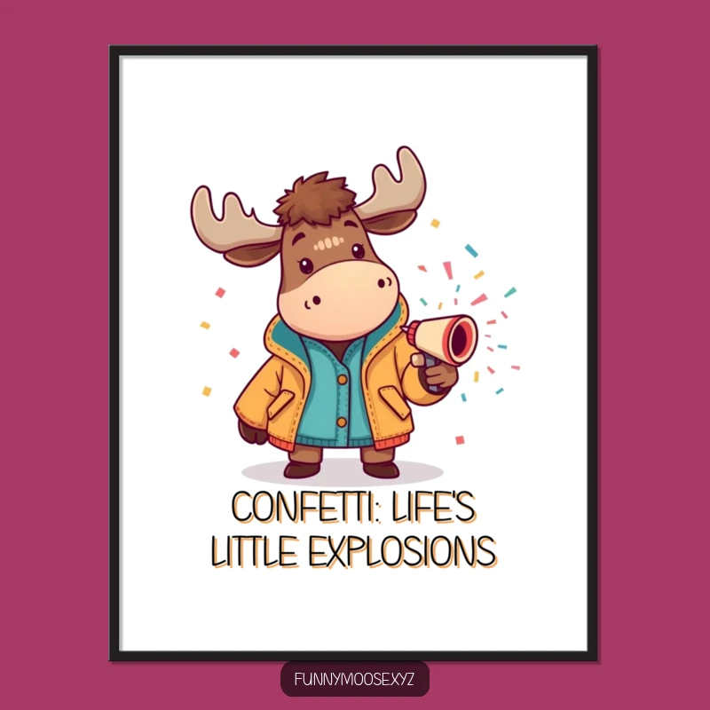 Free Printable Wall Art: Cheerful Moose Confetti Cannon for Humorous Downloadable Decor