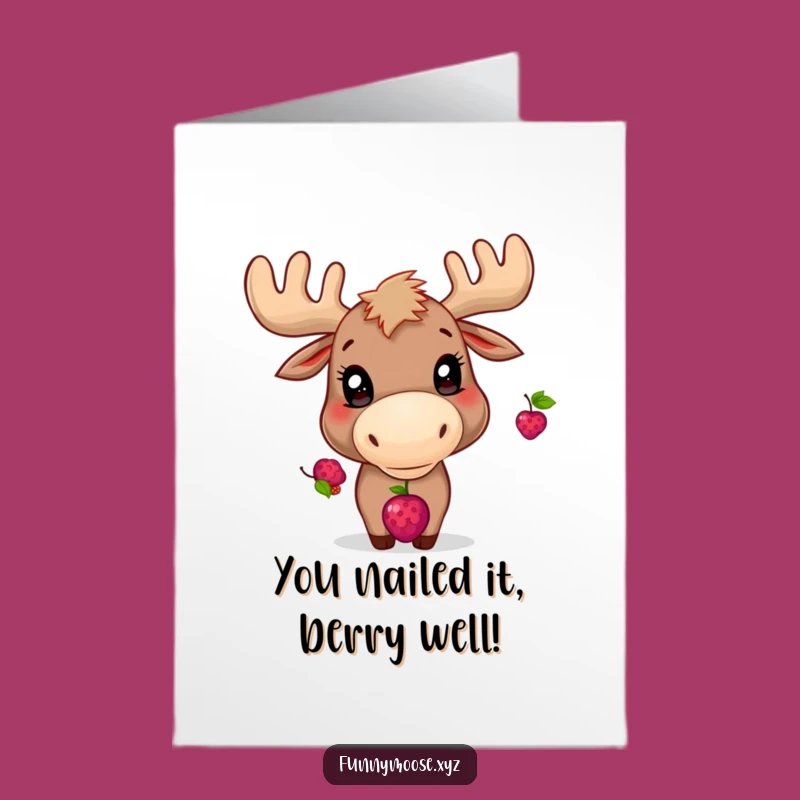 Free Printable Balancing Moose Congrats Card: Playful Eyes Funny Downloadable Gift