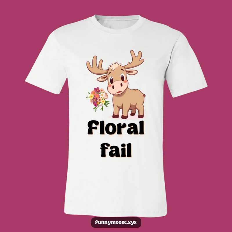 Funny Dropped Flowers Moose T-Shirt: Startled Expression, Humorous Apparel!