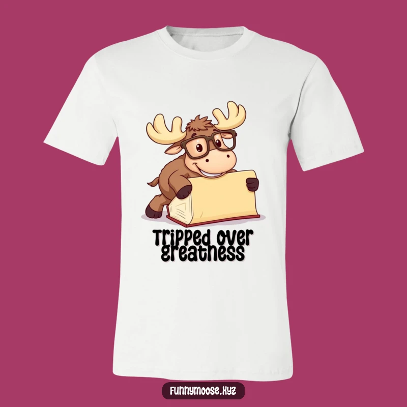 Funny Moose T-Shirt: Goofy Glasses Tripping Book Tee for Laughs