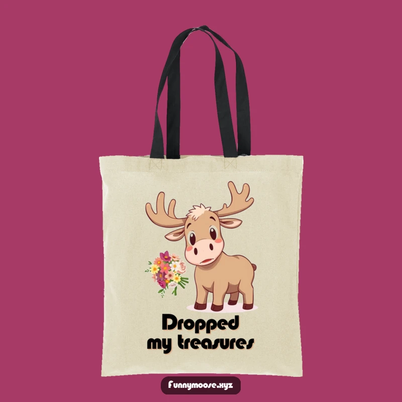 Funny Surprise Moose Tote Bag: Dropped Flowers, Hilarious & Practical!